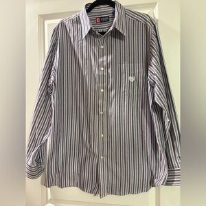 Chaps Men's Large Black and Purple Striped Button-Down Shirt, Business Casual
